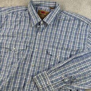 Larry Mahan Shirt Mens 2XL Blue Plaid Pearl Snap Cowboy Collection Western Rodeo